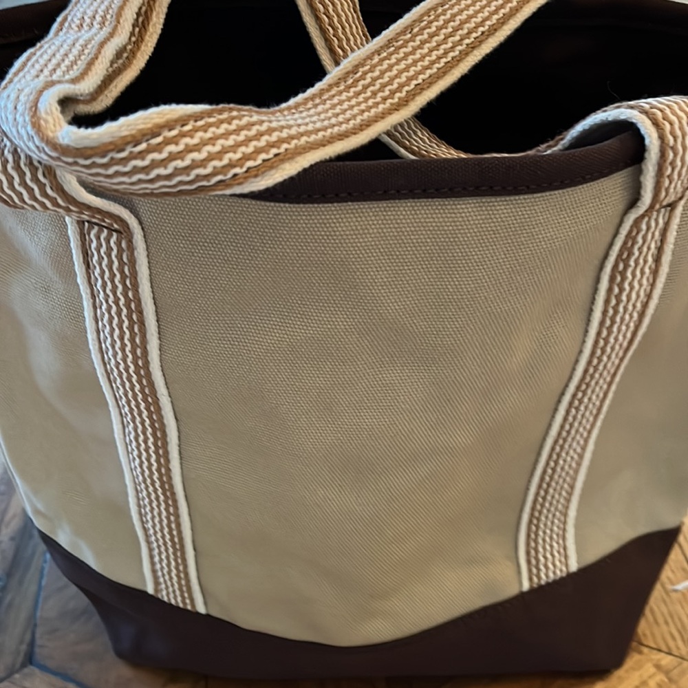 Lands’ End Medium, Zip-Top, Multi-Brown, Canvas Tote Bag - Picture 2 of 6